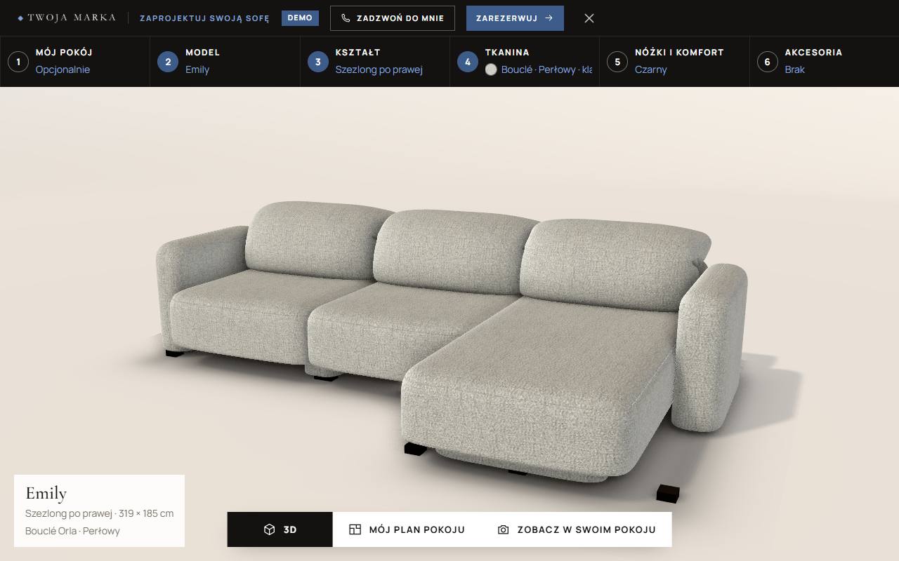 Sofa w pierwszej tkaninie i kolorze