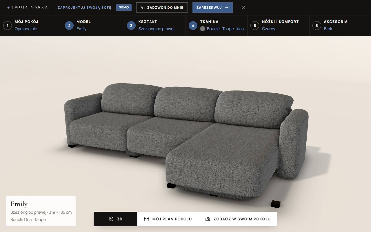 Sofa w drugiej tkaninie i kolorze