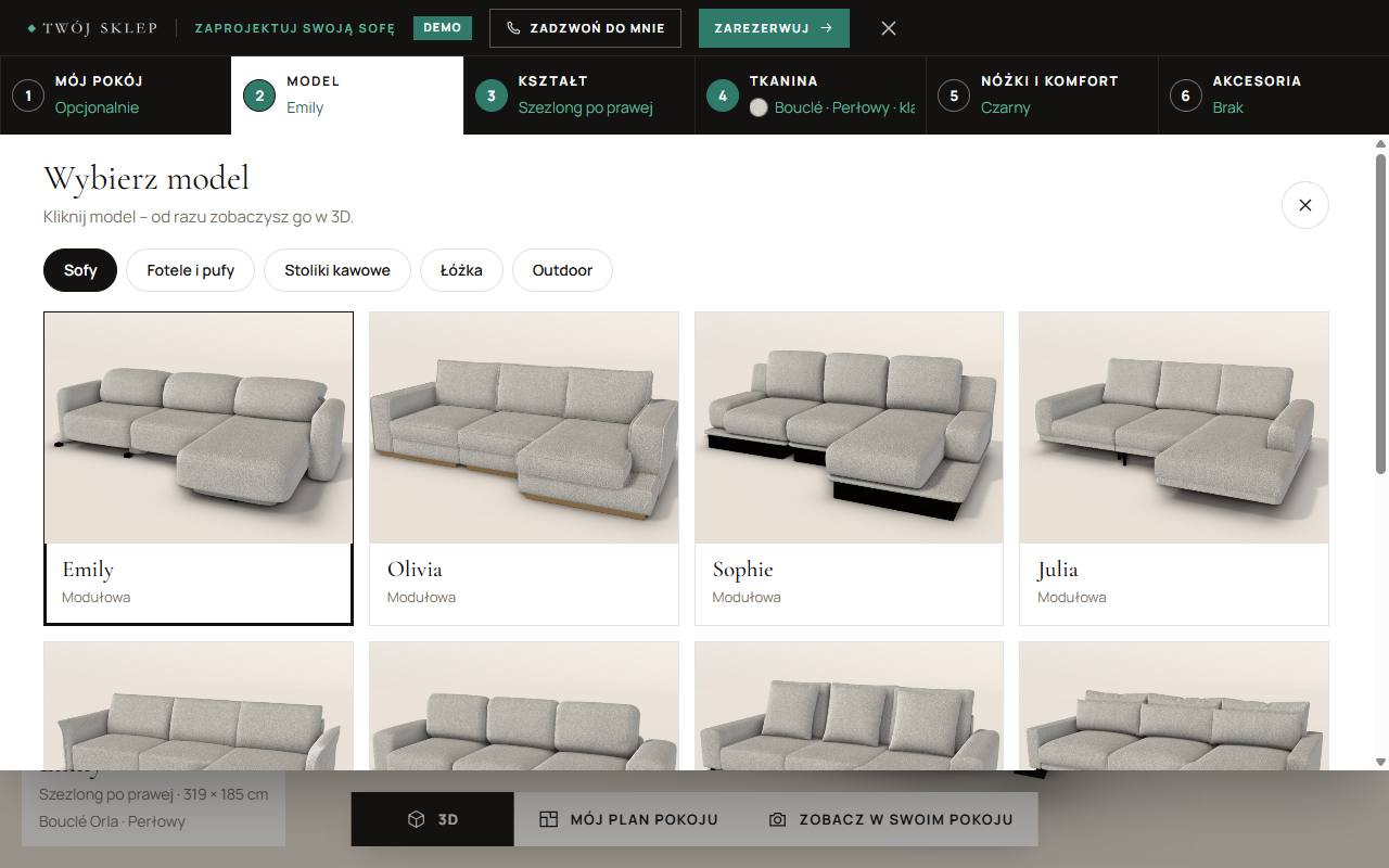 Wybór modelu w konfiguratorze 3D