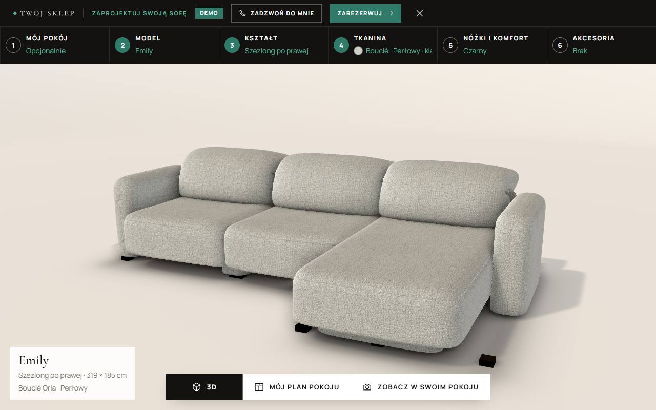 Sofa w pierwszej tkaninie i kolorze