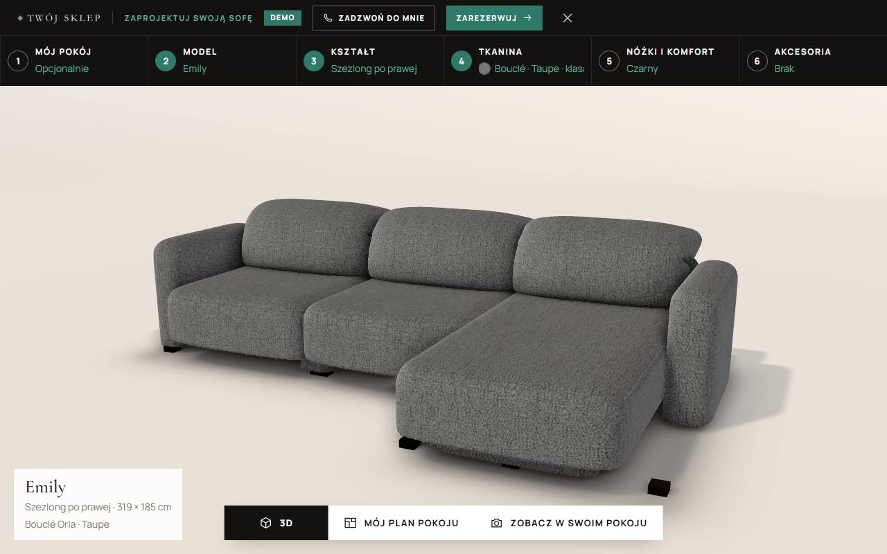Sofa w drugiej tkaninie i kolorze