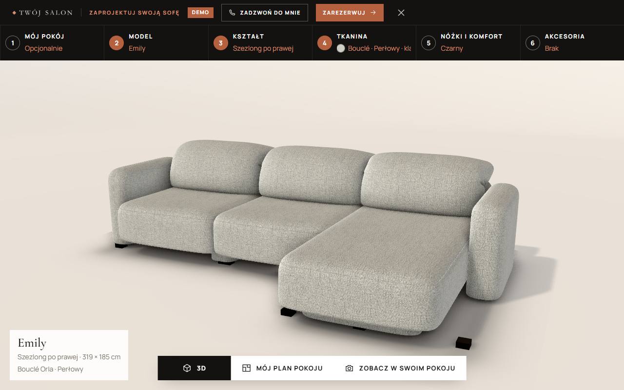 Sofa w pierwszej tkaninie i kolorze