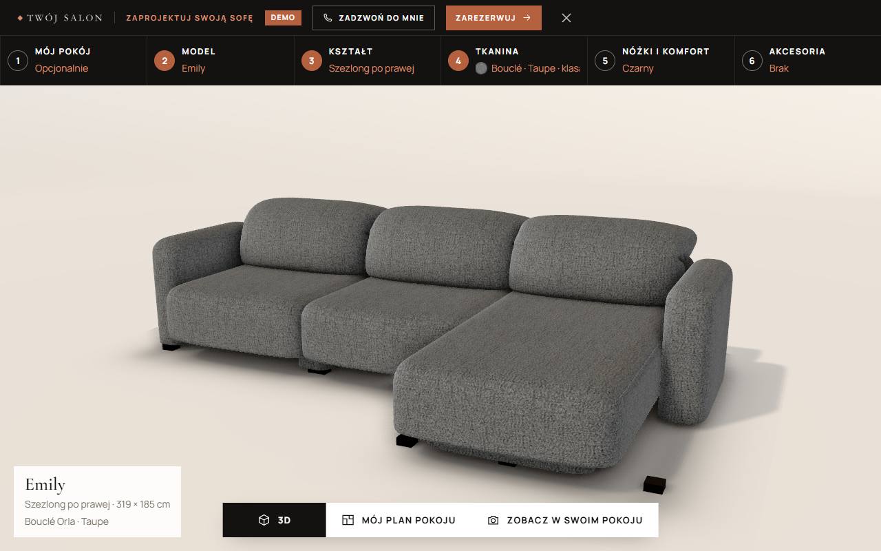 Sofa w drugiej tkaninie i kolorze