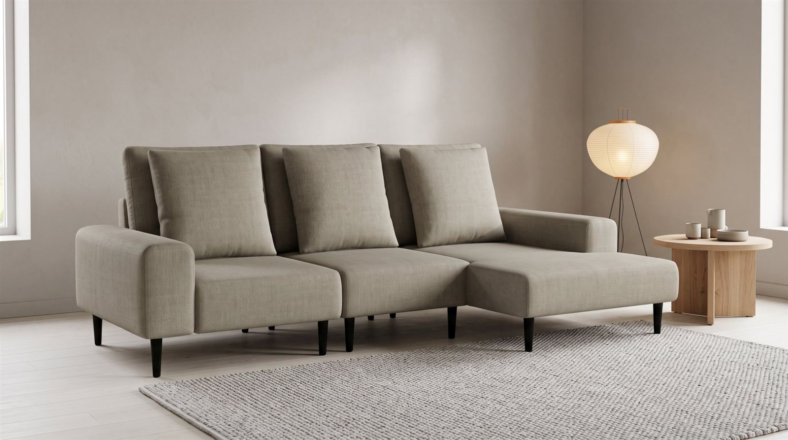 Mia, przestronna i miękka sofa modułowa, w jasnym mieszkaniu